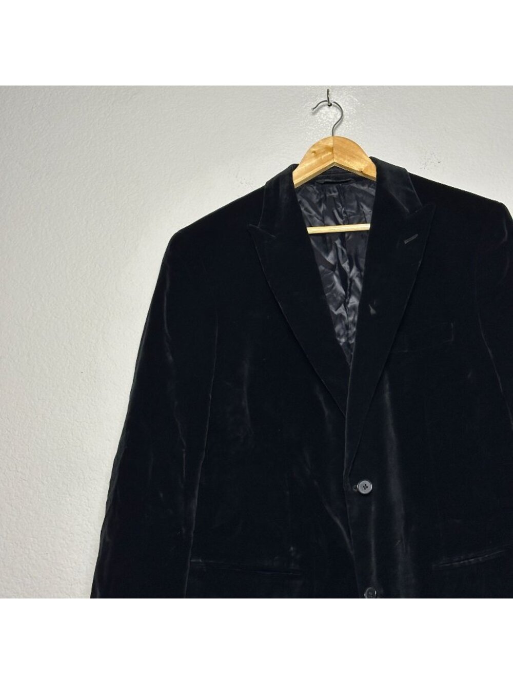 Marc Anthony Men 44L Velvet Velour Blazer Sport Coat Black Preppy Formal Dress